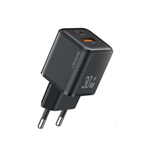 USAMS Tinklo įkroviklis 1xUSB+1xUSB-C PD30W 3A (tik galvutė) PD3.0 Fast Charging juodas X-ron Series CC189TC01 (US-CC189)