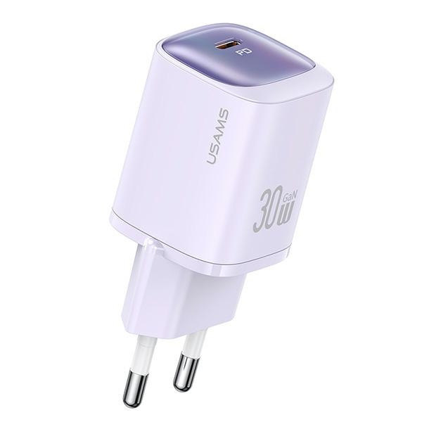 USAMS Tinklo įkroviklis CC251 30W GaN USB-C Fast Charging HC Series violetinis CC251TC03
