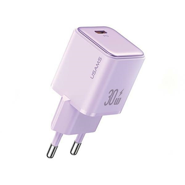 USAMS Tinklo įkroviklis 1xUSB-C PD30W 3A (tik galvutė) PD3.0 Fast Charging violetinis X-ron Series CC186TC03 (US-CC186)