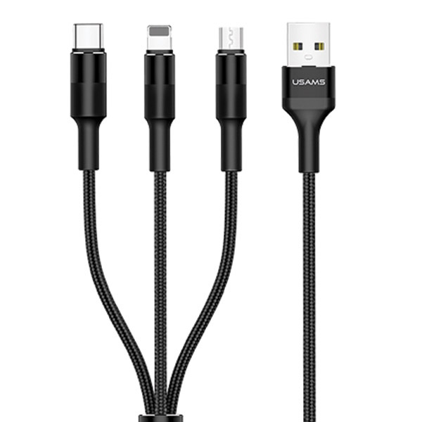 USAMS Pintas laidas U5 3w1 1,5m 2A juodas (lightning/microUSB/USB-C) SJ2193IN101 (US-SJ219)