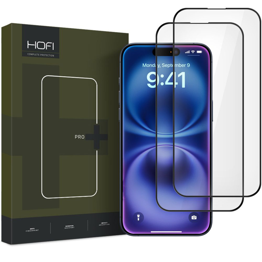 GRŪDINTAS STIKLAS HOFI GLASS PRO+ 2-PACK IPHONE 16 JUODAS