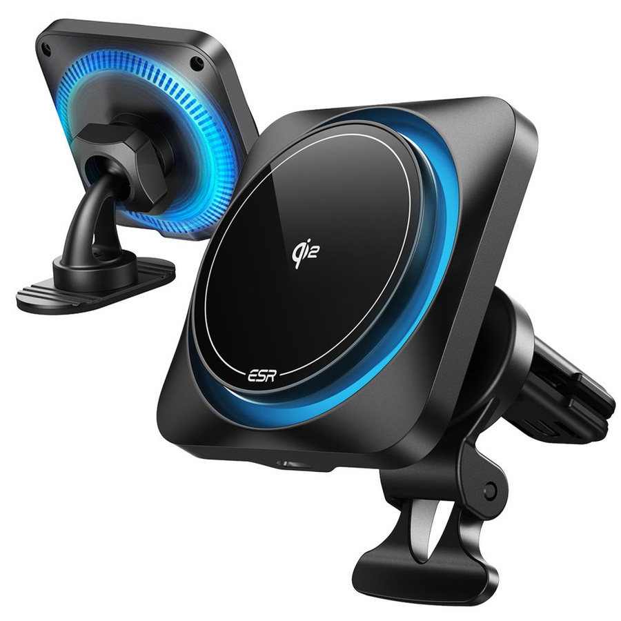 ESR HALOLOCK CRYOBOOST MAGNETINIS MAGSAFE PRIETAISŲ SKYDELIO IR VENTILIACIJOS AUTOMOBILINIS LAIKIKLIS BELAIDIS ĮKROVIKLIS QI2 15W FROSTED ONYX