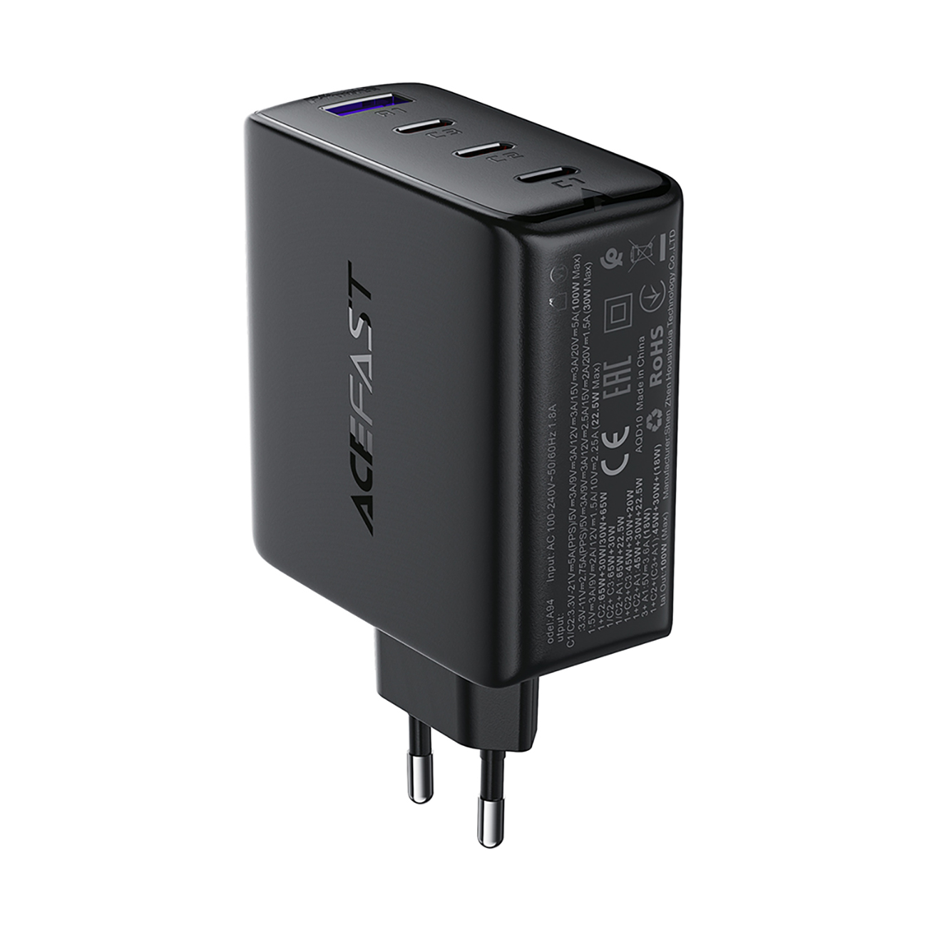 Įkroviklis Acefast A94 100W GaN 3xUSB-C/USB-A juodas
