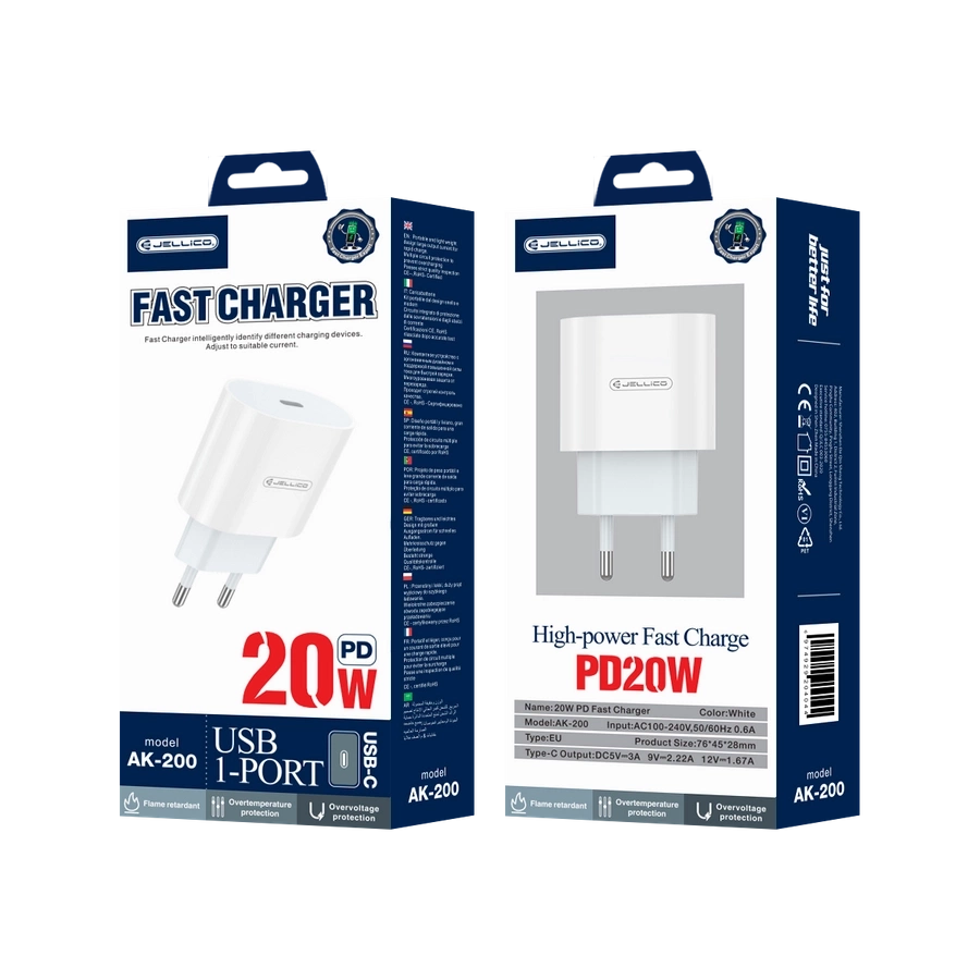 JELLICO sieninis įkroviklis AK200 PD 20W 1xUSB-C Baltas