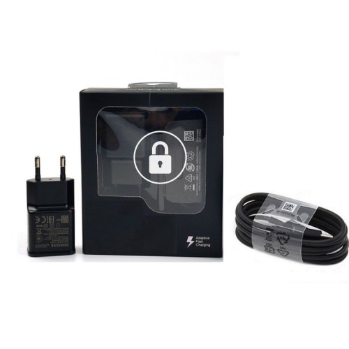 Įkroviklis Samsung EP-TA200B juodas originalus (2A / Fast Charge) + "MicroUSB" laidas / (originalus įpakavimas)