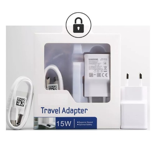 Įkroviklis Samsung EP-TA200W baltas originalus (2A / Fast Charge) + "Type-C" laidas / (originalus įpakavimas)