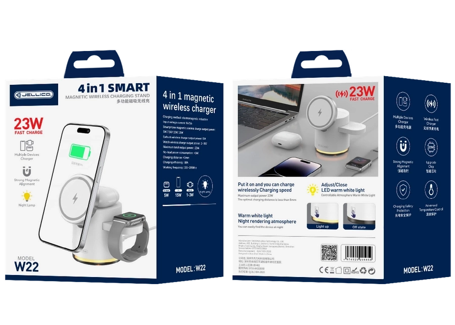 JELLICO belaidis įkroviklis 3in1 W22 15W Baltas