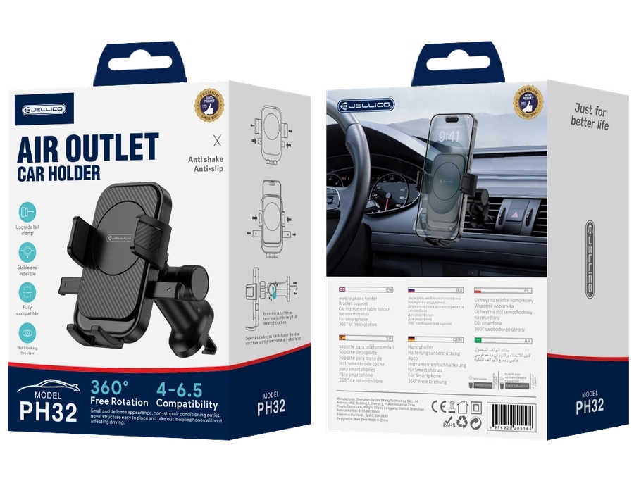 JELLICO automobilinis laikiklis gravitacinis PH32 Juodas