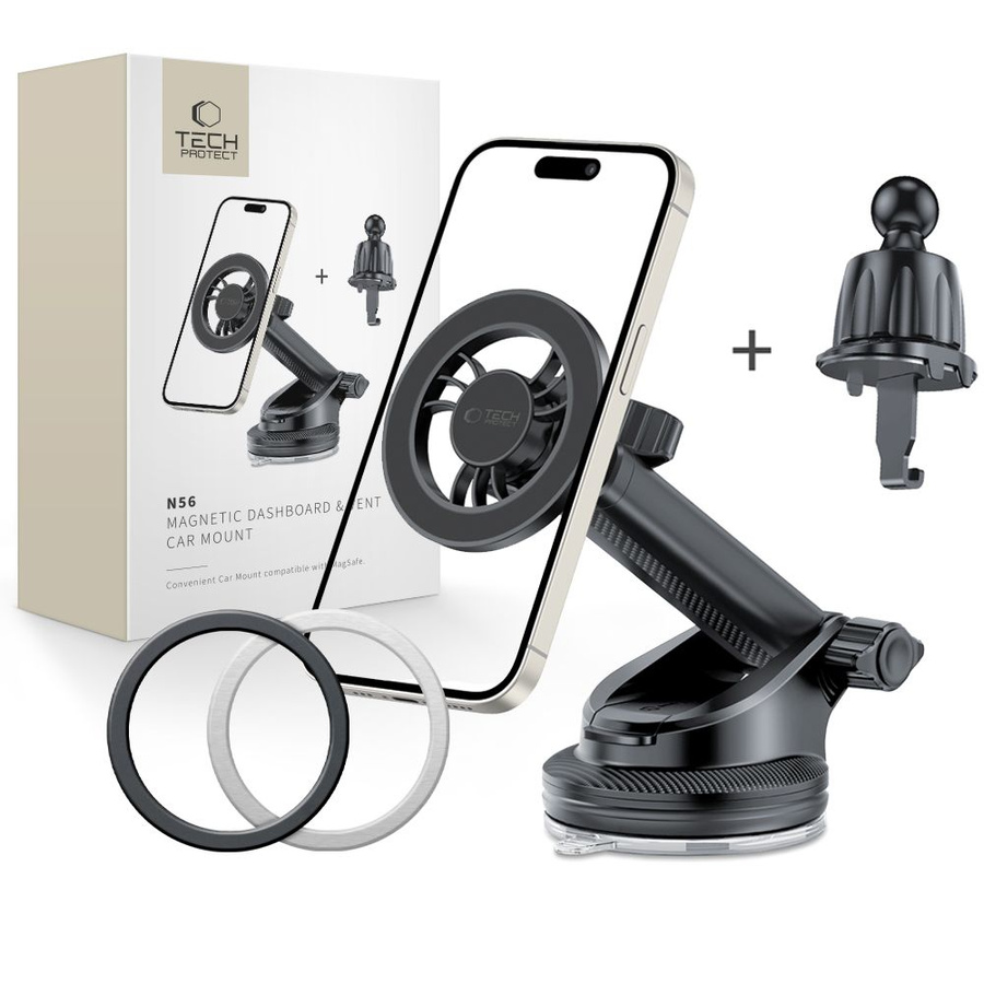 TECH-PROTECT N56 MAGNETINIS MAGSAFE PRIETAISŲ SKYDELIO IR VENTILIACIJOS AUTOMOBILINIS LAIKIKLIS JUODAS