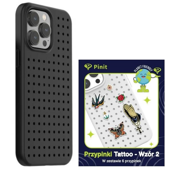 Rinkinys Dėklas Pinit Dynamic + Tattoo Pin iPhone 14 Pro Max 6.7" juodas raštas 2
