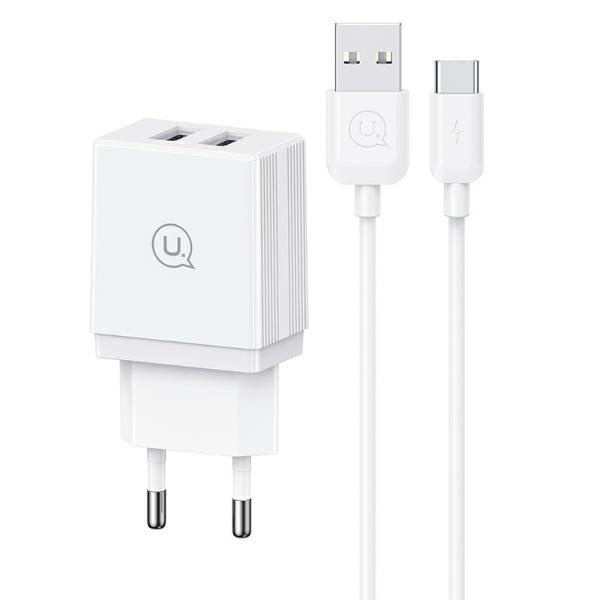 USAMS Tinklo įkroviklis 2xUSB-A + laidas USB-C/ USB-A Fast Charging baltas series HC HCXLTZ03