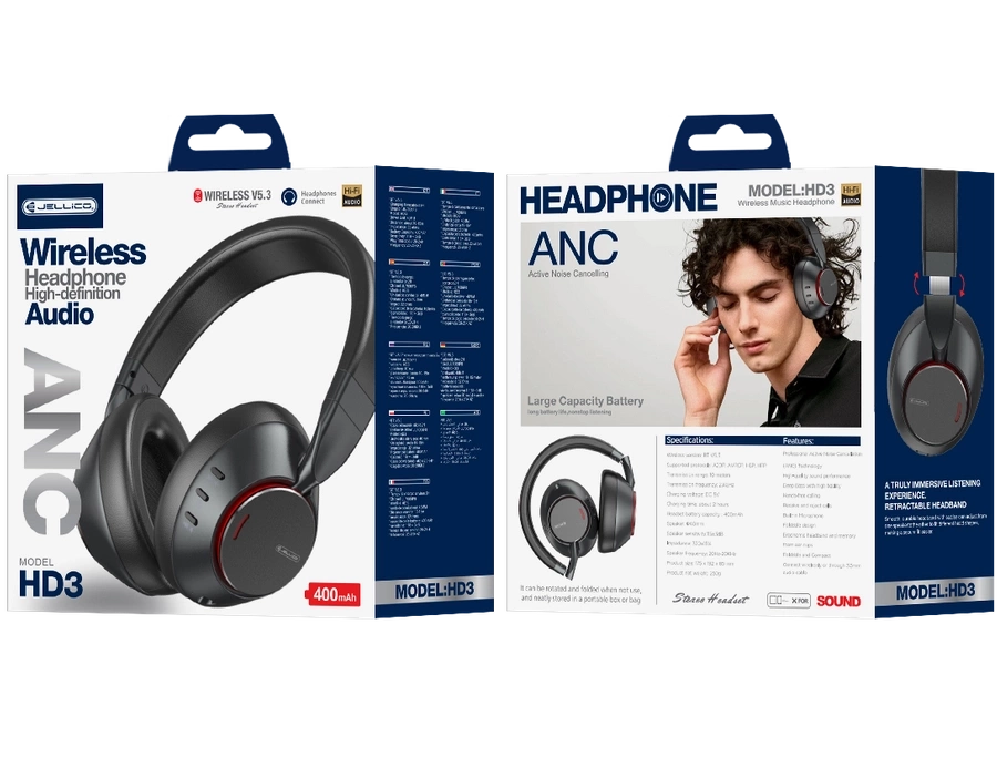 JELLICO Belaidės ausinės (ANC) HD3 juodas