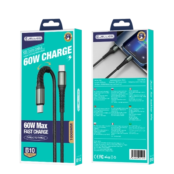JELLICO Laidas B10 USB-C - USB-C PD 60W 1M juodas
