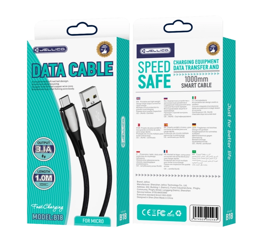 JELLICO Laidas B18 Micro 3.1A 1M juodas