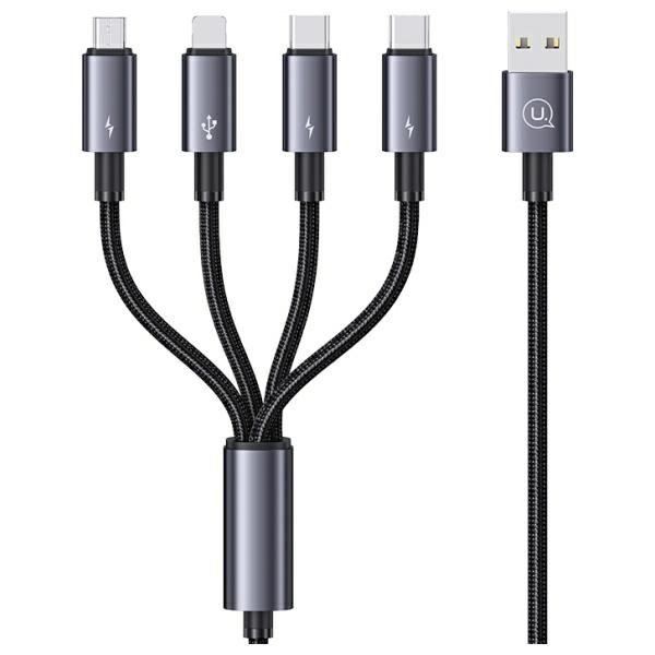 USAMS laidas 4in1 2xUSB-C/Lightning/MicroU SB 15W 1,2m Aluminum Alloy Data Cable Sufeng Series SJ739USB101 (US-SJ739)