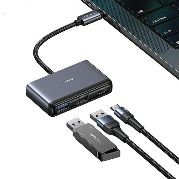 USAMS adapteris HUB 5w1 USB 2.0/USB 3.0/ USB-C/TF/SD tamsiai pilkas SJ628HUB01 (US-SJ628)