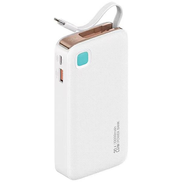 USAMS išorinė baterija su susukamu laidu USB-C Retractable 10000 mAh PD 20W Fast Charge XY Series baltas 10KCD22402 (US-CD224)