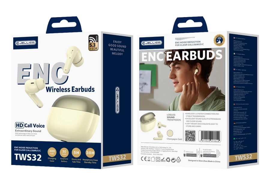 JELLICO belaidės ausinės (ENC) TWS32 geltonas