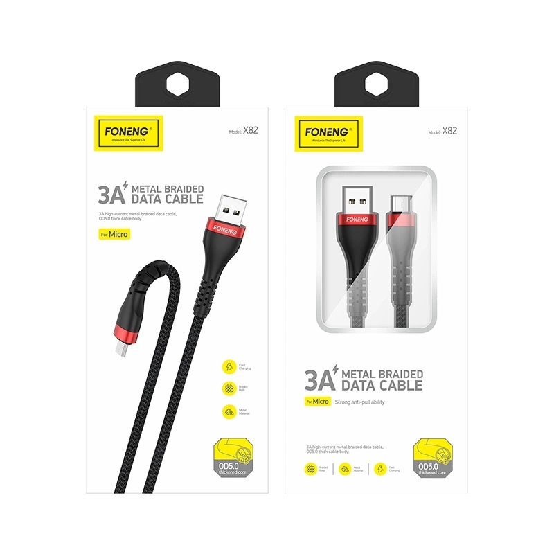 FONENG laidas X82 Micro USB 3A 1M juodas