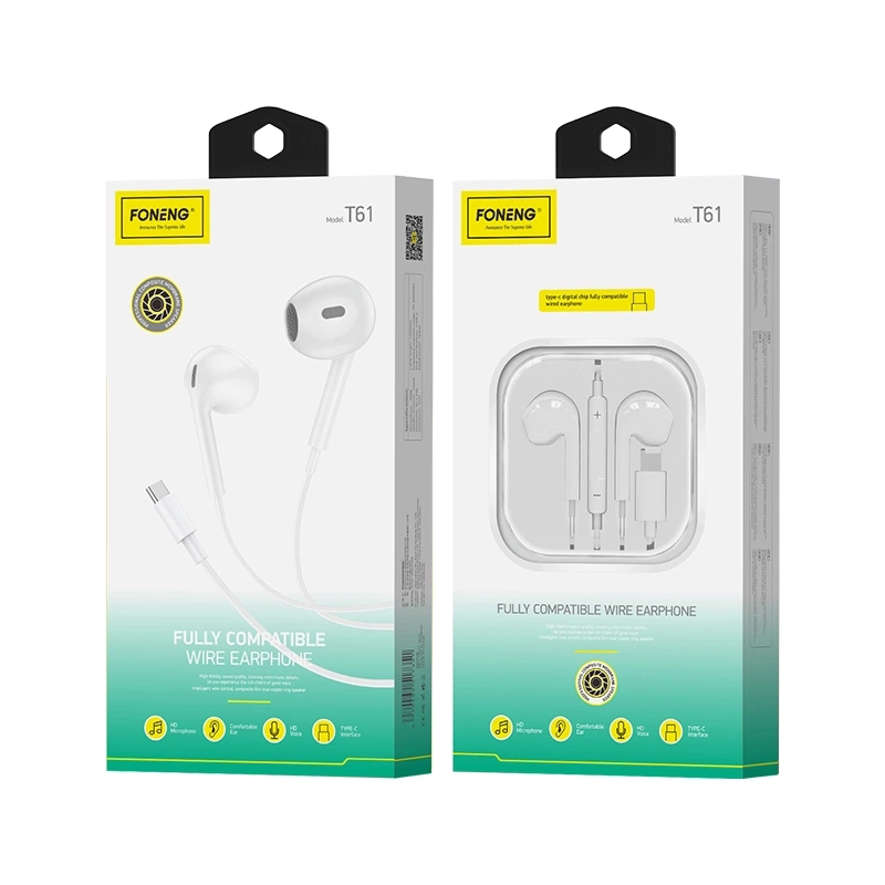 FONENG laidinės ausinės T61 USB-C su mikrofonu 1.2M baltas