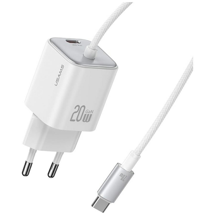 Tinklo įkroviklis USAMS JC Series CC261 20W GaN Mini Fast Charger 2xUSB-C baltas