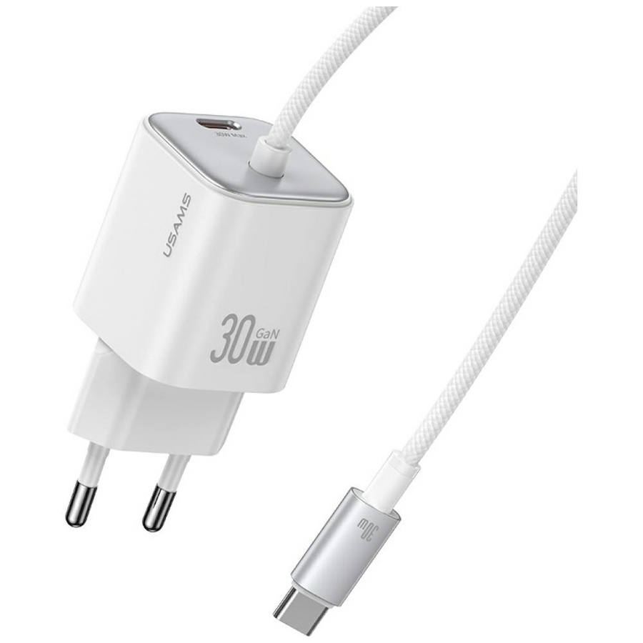 Tinklo įkroviklis USAMS JC Series CC264 30W GaN Mini Fast Charge 2xUSB-C baltas