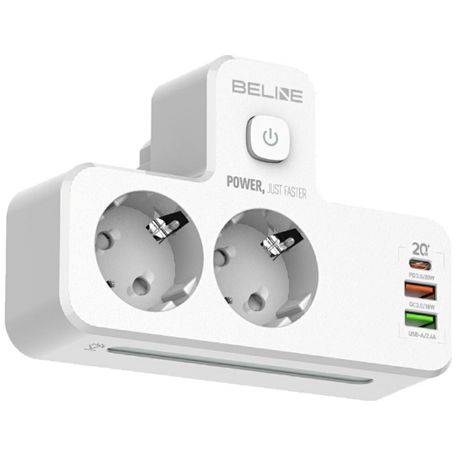 Beline maitinimo juosta su LED apšvietimu 2xUSB-A/USB-C/2xAC balta