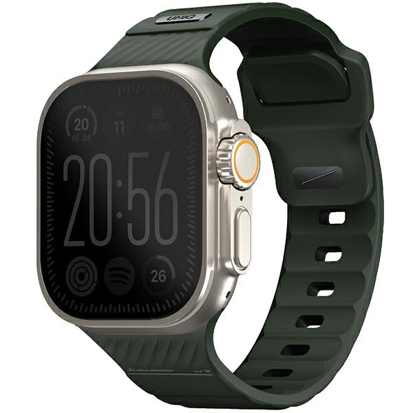 UNIQ dirželis Stride Apple Watch Series 1/2/3/4/5/6/7/8/9/SE/SE2/Ultra/Ultra 2 42/44/45/49mm FKM guminis tamsiai žalias