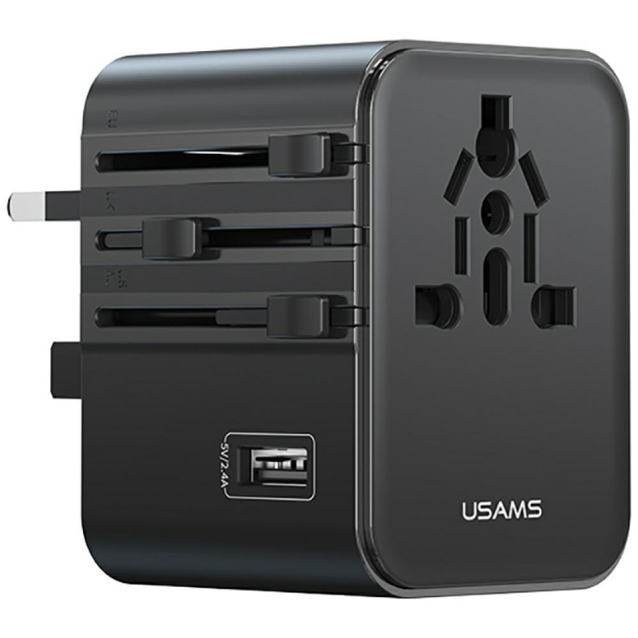 Tinklo įkroviklis USAMS Travel Adapter CC308 USB-C + USB-A 17W 4in1 US/AU/EU/UK juodas