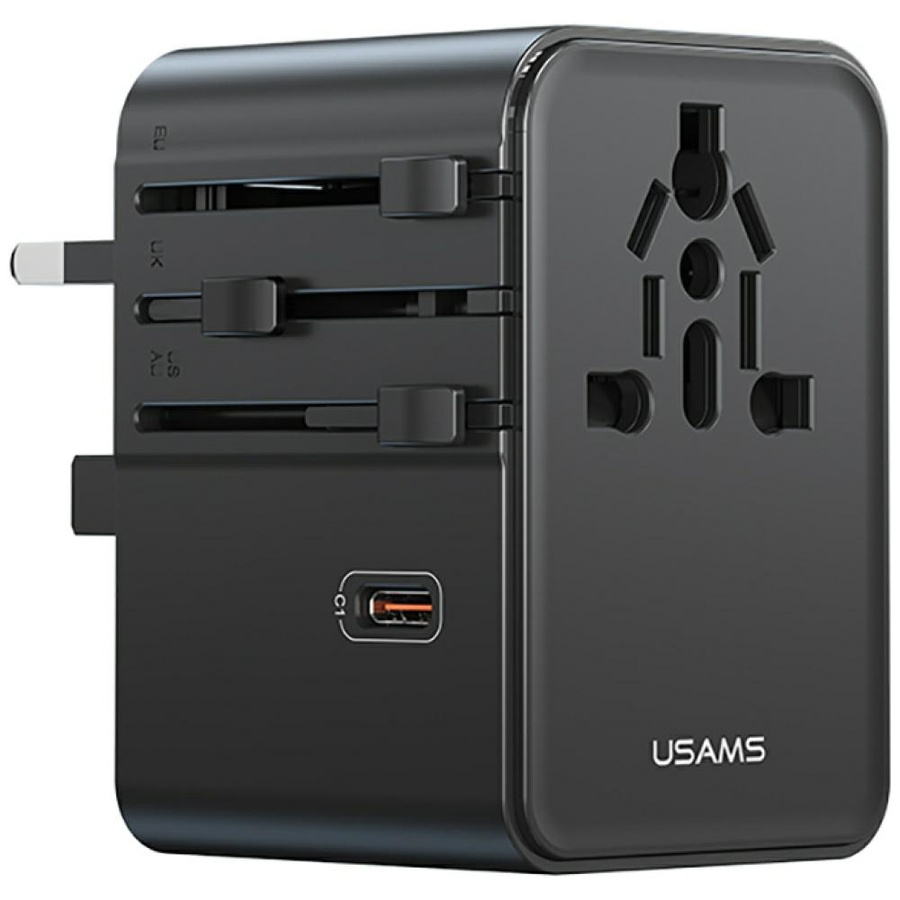 Tinklo įkroviklis USAMS Travel Adapter CC310 3xUSB-C 70W 4in1 US/AU/EU/UK juodas