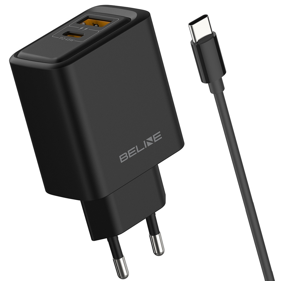 Tinklo įkroviklis Beline 45W USB-A/USB-C + USB-C/USB-C laidas BLN2CB45C juodas