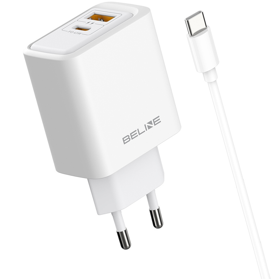 Tinklo įkroviklis Beline 45W USB-A/USB-C + USB-C/USB-C laidas BLN2CW45C baltas
