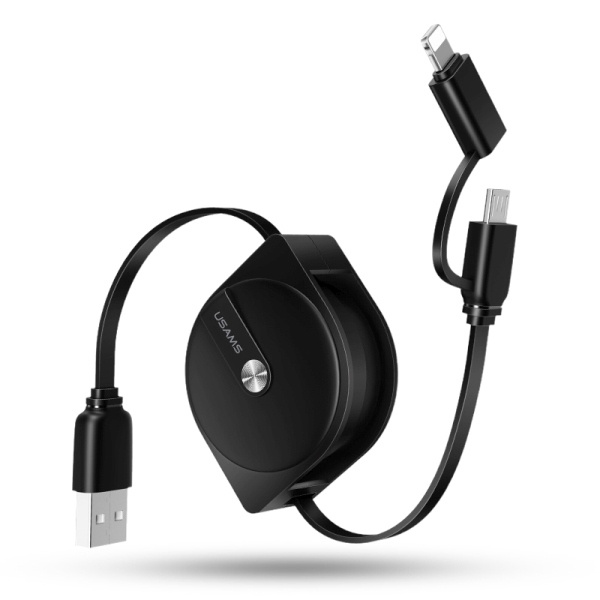 USAMS susukamas laidas U1 2in1 1m juodas (lightning/microUSB) SJ192USB01 (US-SJ192)