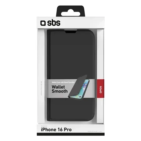 SBS Book Wallet Smooth dėklas iPhone 16 Pro juodas