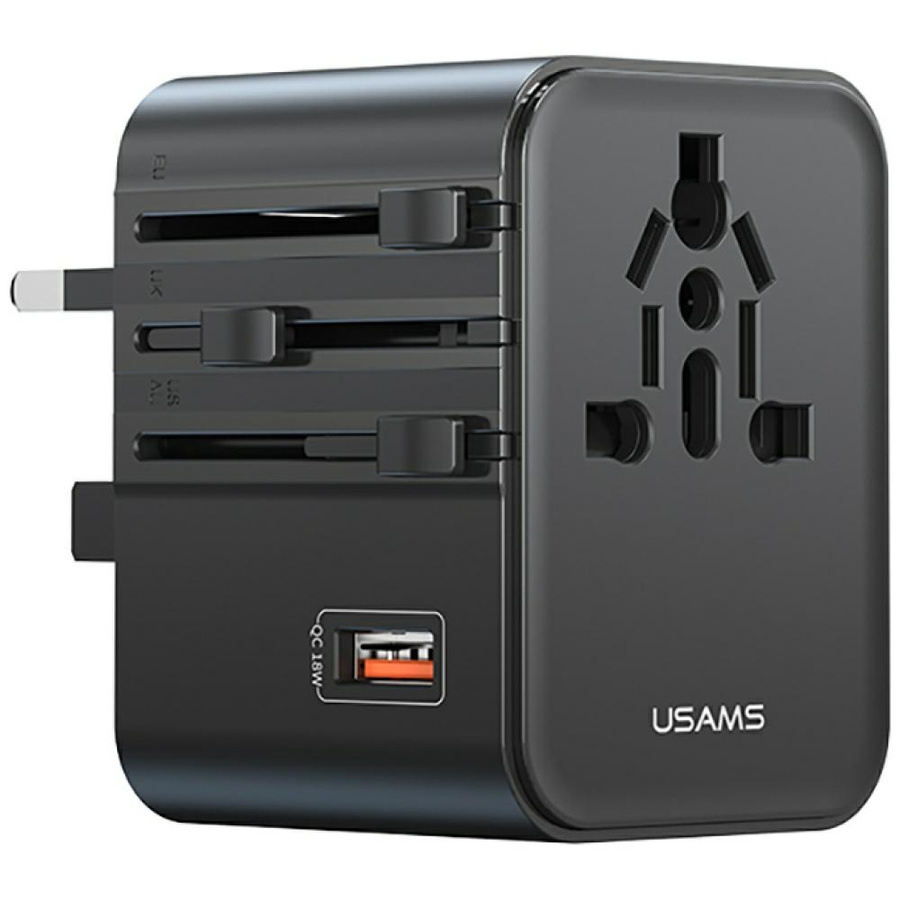 Tinklo įkroviklis USAMS Travel Adapter CC309 2xUSB-C 25W 4w1 US/AU/EU/UK juodas