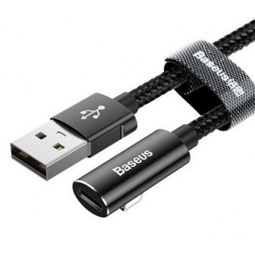 USB kabelis Baseus "Rythm" juodas "Lightning" 120cm / 90'' laipsnių + "Lightning" išėjimas