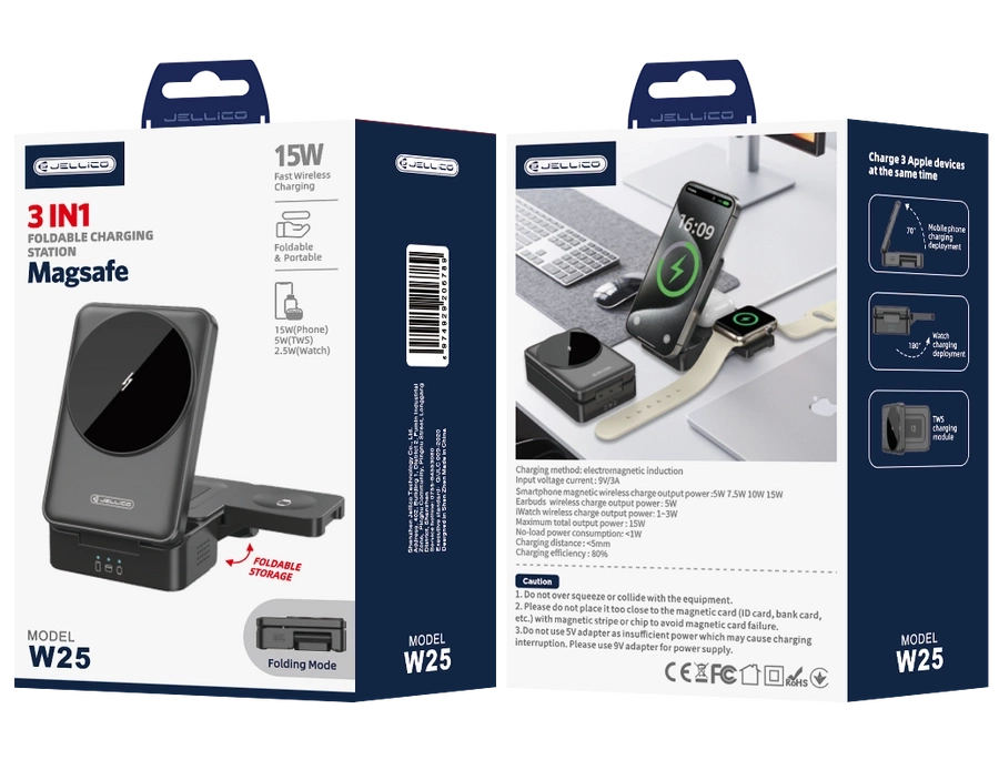 JELLICO belaidis įkroviklis 3in1 W25 15W juodas