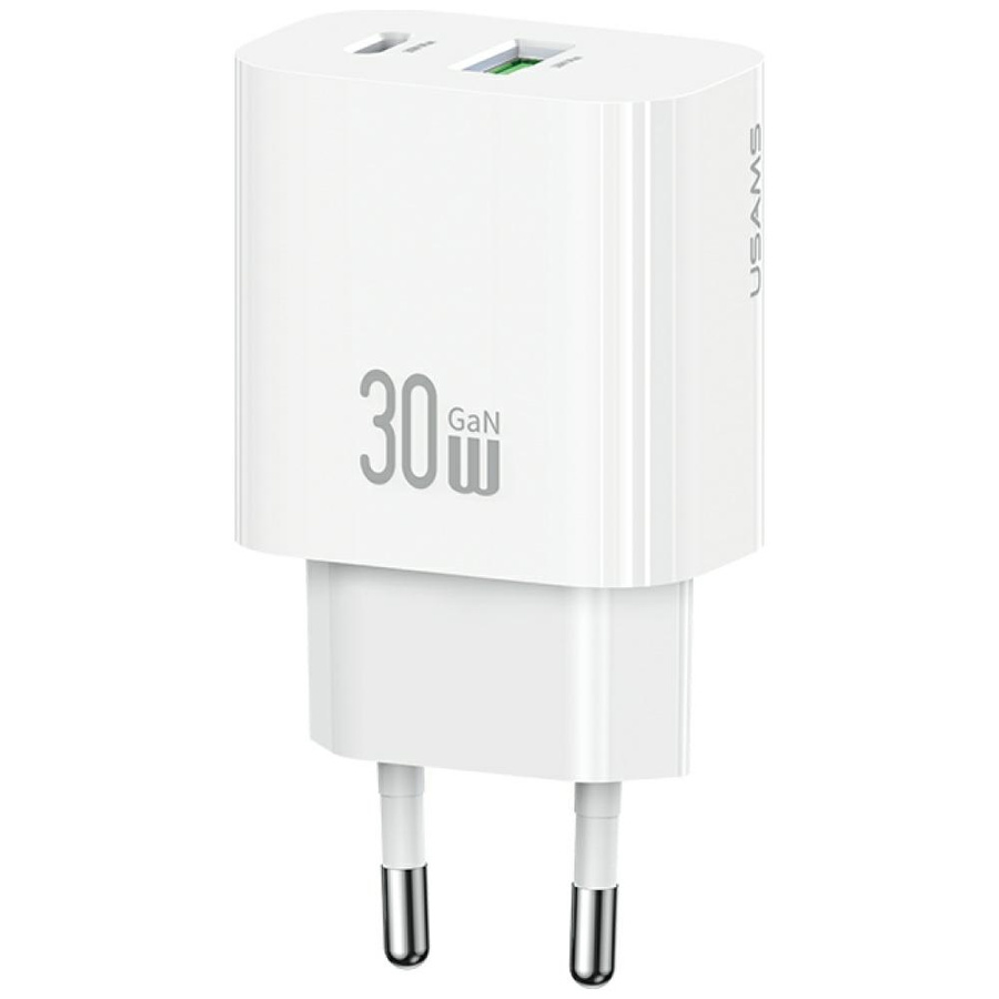 Tinklo įkroviklis USAMS CC316 T65 30W 1xUSB-C 1xUSB-A Fast Charging baltas