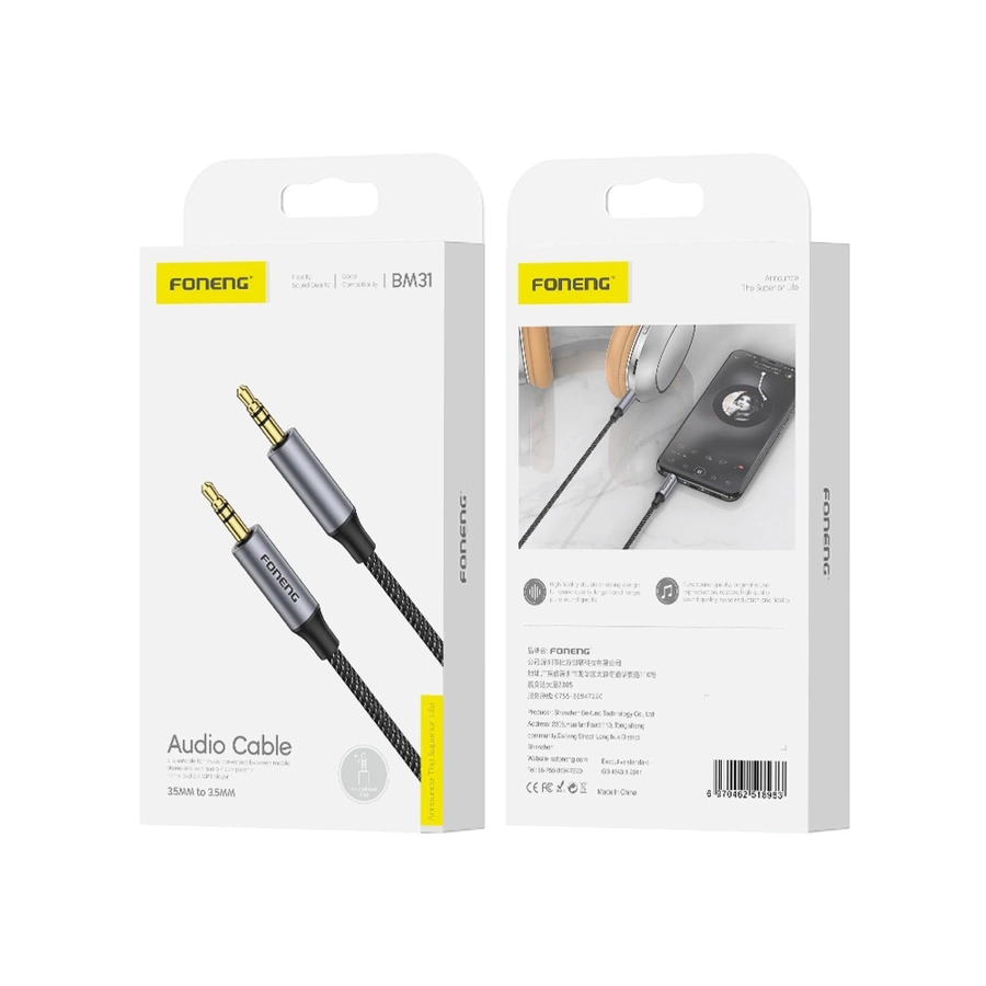 FONENG laidas BM31 JACK 3.5MM - JACK 3.5MM 1M juodas