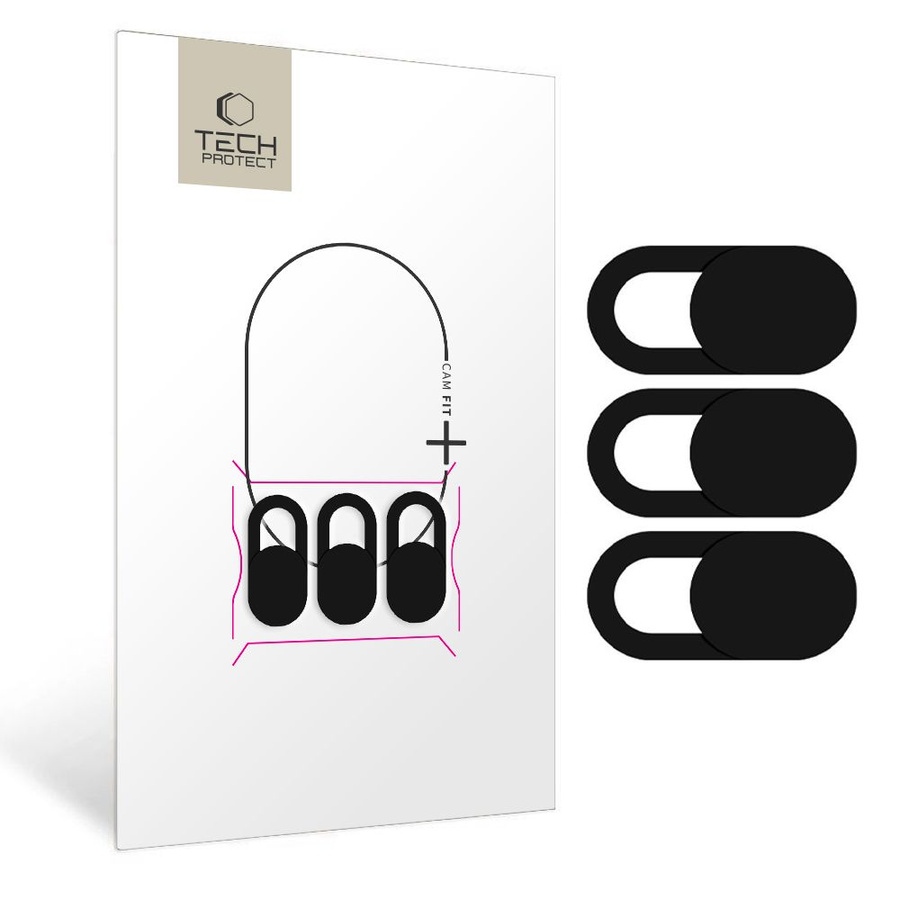 KAMEROS UŽSKLANDA TECH-PROTECT CAM FIT+ 3 VNT. NEŠIOJAMO KOMPIUTERIO KAMEROS DANGTELIS JUODAS