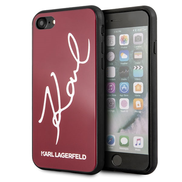 Karl Lagerfeld KLHCI8DLKSRE iPhone 7/8SE 2020 / SE 2022 raudonas kietas dėklas Signature Glitter