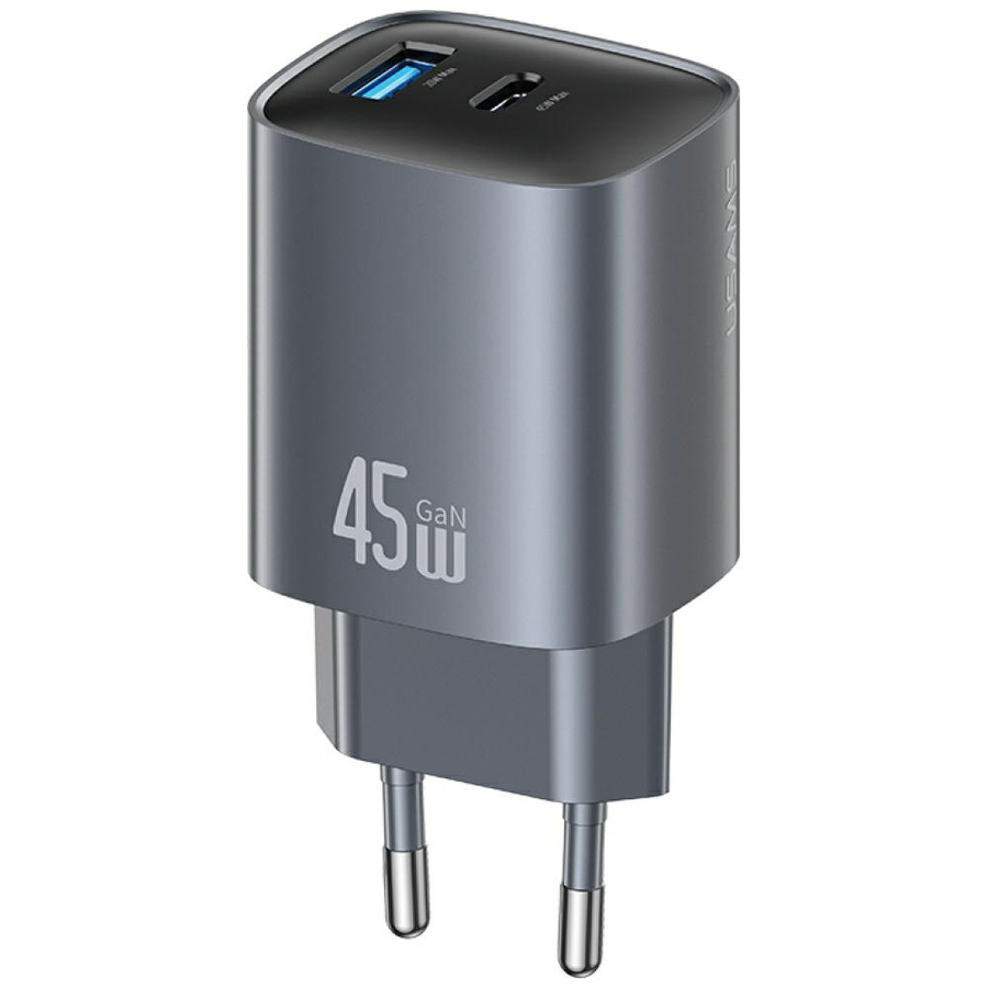 Tinklo įkroviklis USAMS CC290 T66 45W GaN 1xUSB-A 1xUSB-C tamsus