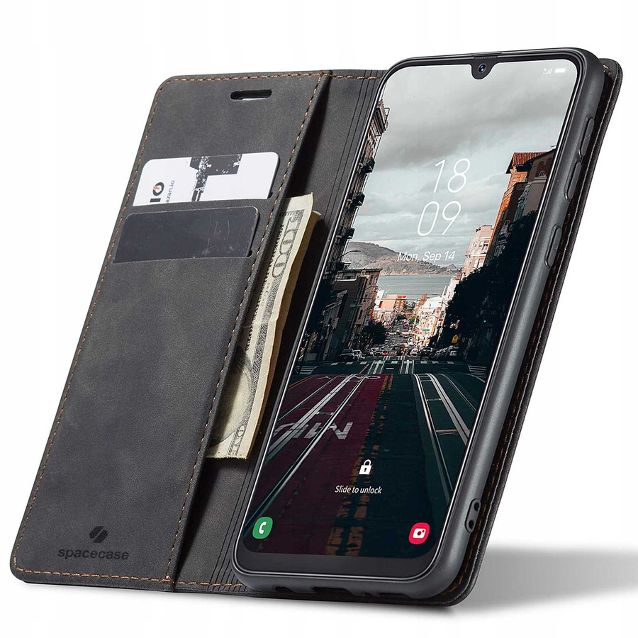 Spacecase piniginės dėklas Galaxy A50 juodas