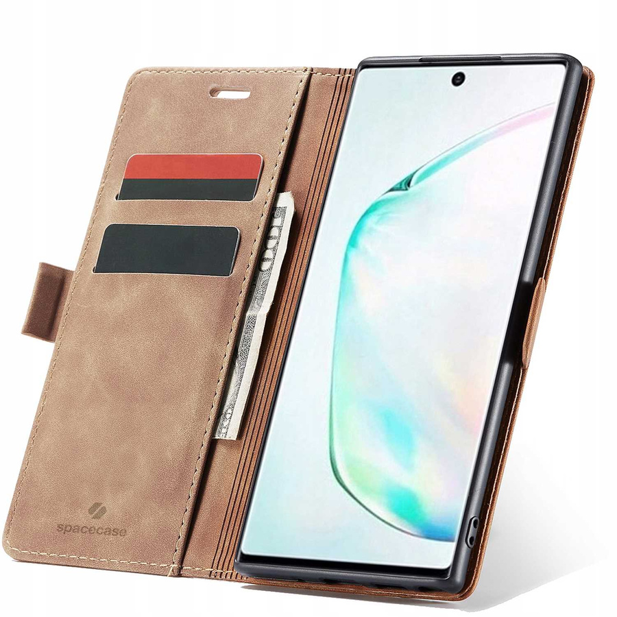 Spacecase piniginės dėklas Galaxy Note 10+ šviesiai rudas
