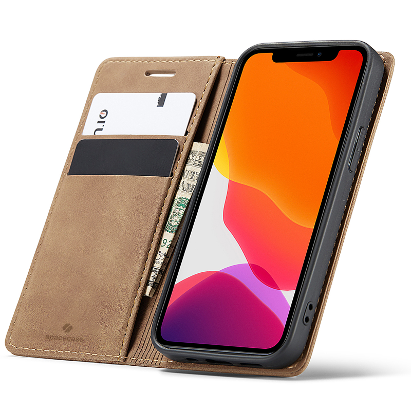 Spacecase piniginės dėklas iPhone 12/12 Pro šviesiai rudas