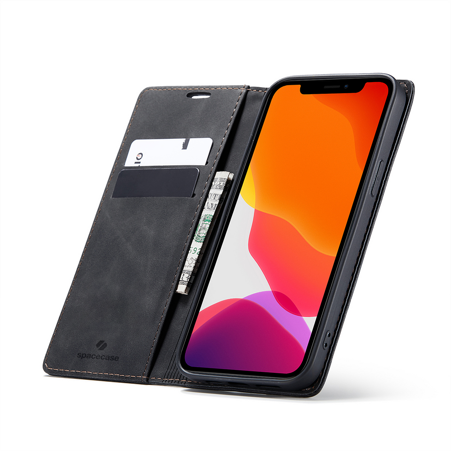 Spacecase piniginės dėklas iPhone 12 Pro Max juodas