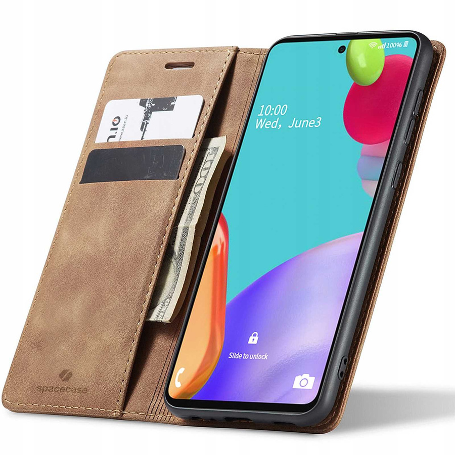 Spacecase piniginės dėklas Galaxy A52 5G šviesiai rudas