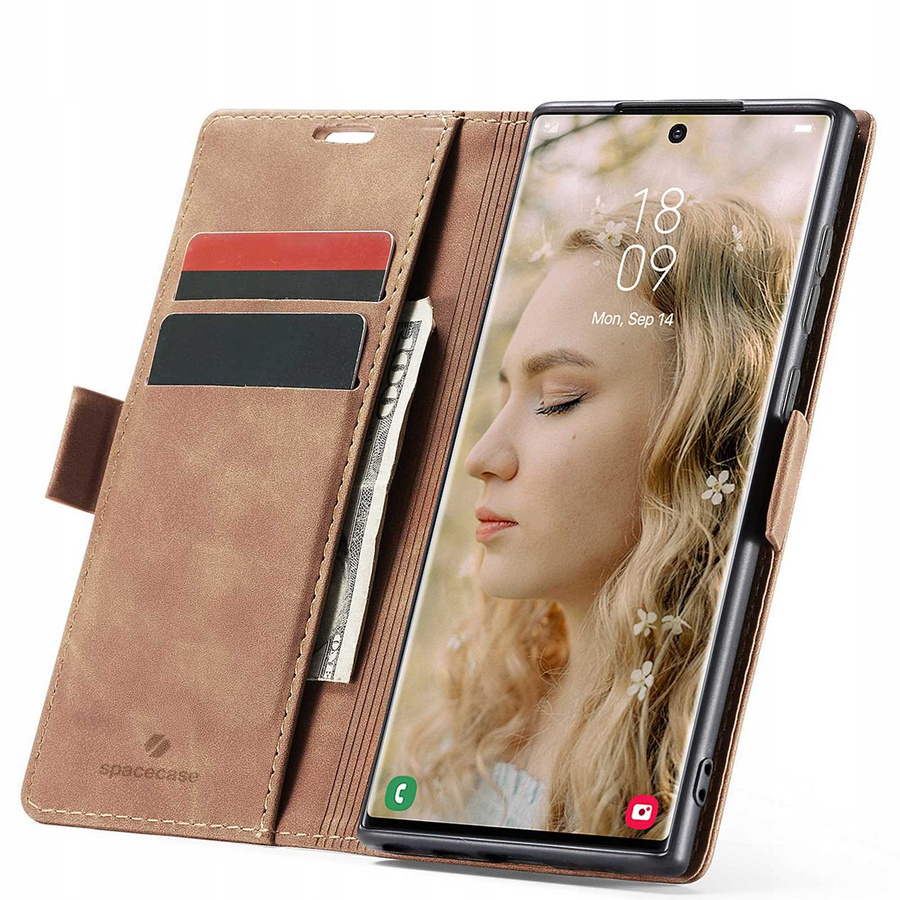 Spacecase piniginės dėklas Galaxy S22 Ultra šviesiai rudas