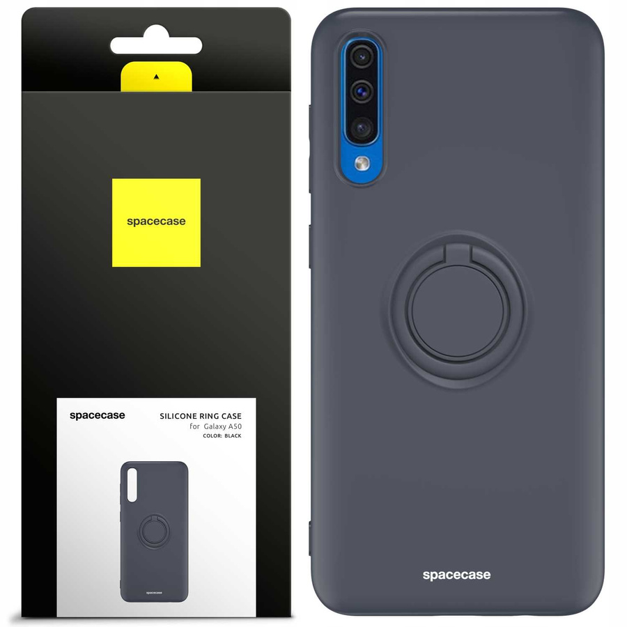 Spacecase Silikoninis dėklas su žiedu Galaxy A50 juodas