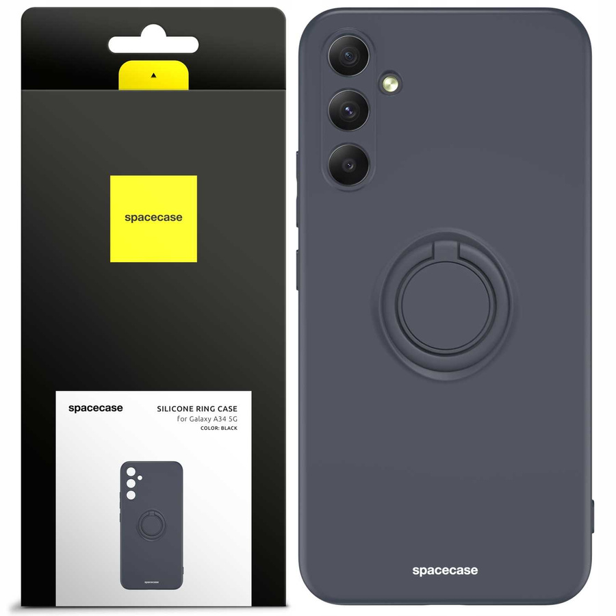 Spacecase Silikoninis dėklas su žiedu Galaxy A34 5G juodas